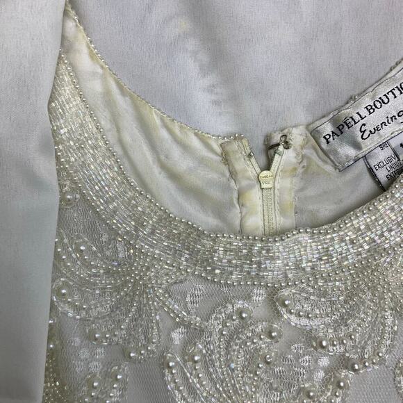 Papell Boutique Evening Off White Lace Beaded Sheath Dress w Long Jacket  Sz 12 - Picture 12 of 13